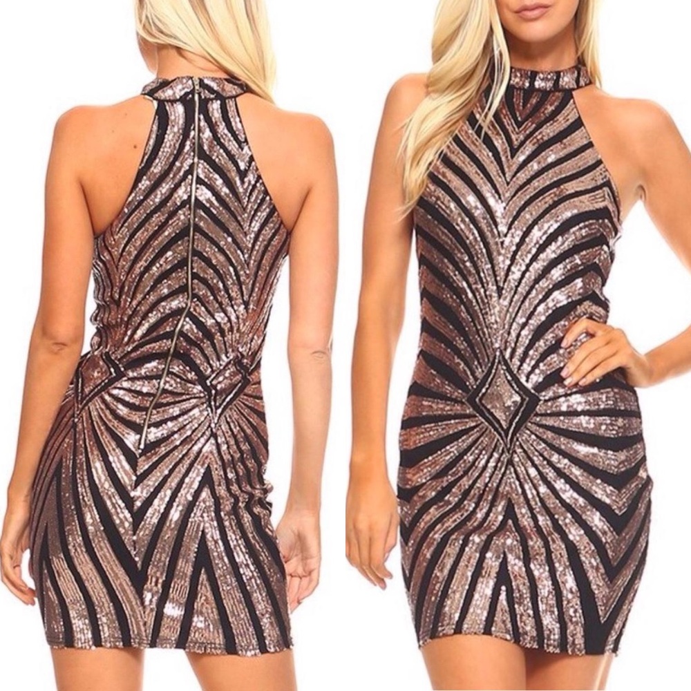 Sequin Halter Mini Dress - Black and Gold for that VEGAS trip!